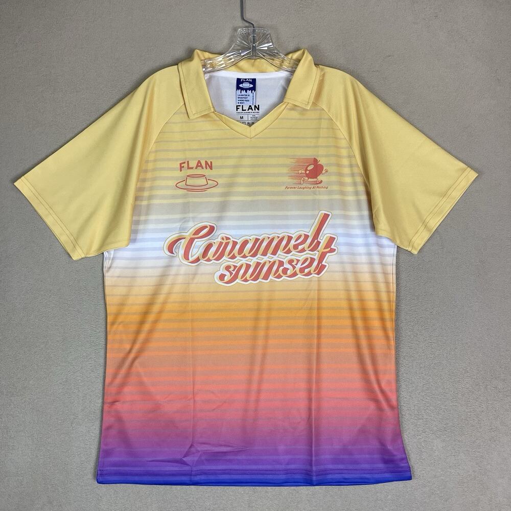 Flan Jersey Mens M‎ Multicolor Caramel Sunset Graphic Performance Soccer Shirt